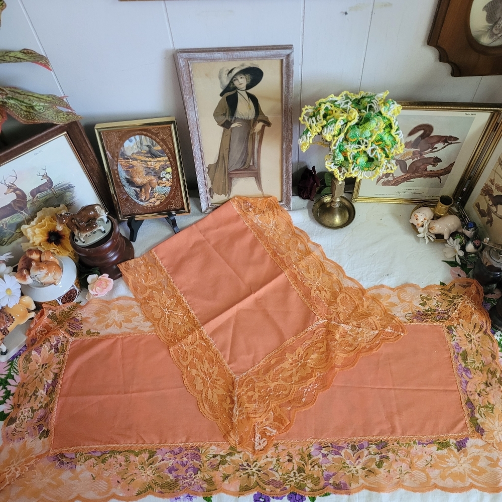 Vintage Orange Lace Table Runner Set